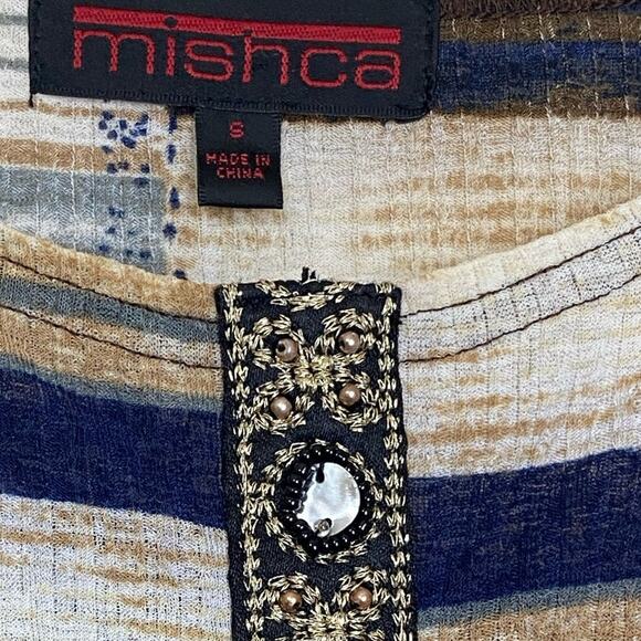 Mishca Women's Neutral Tones Tunic Length Bead Detail Top Size Small - Picture 6 of 8